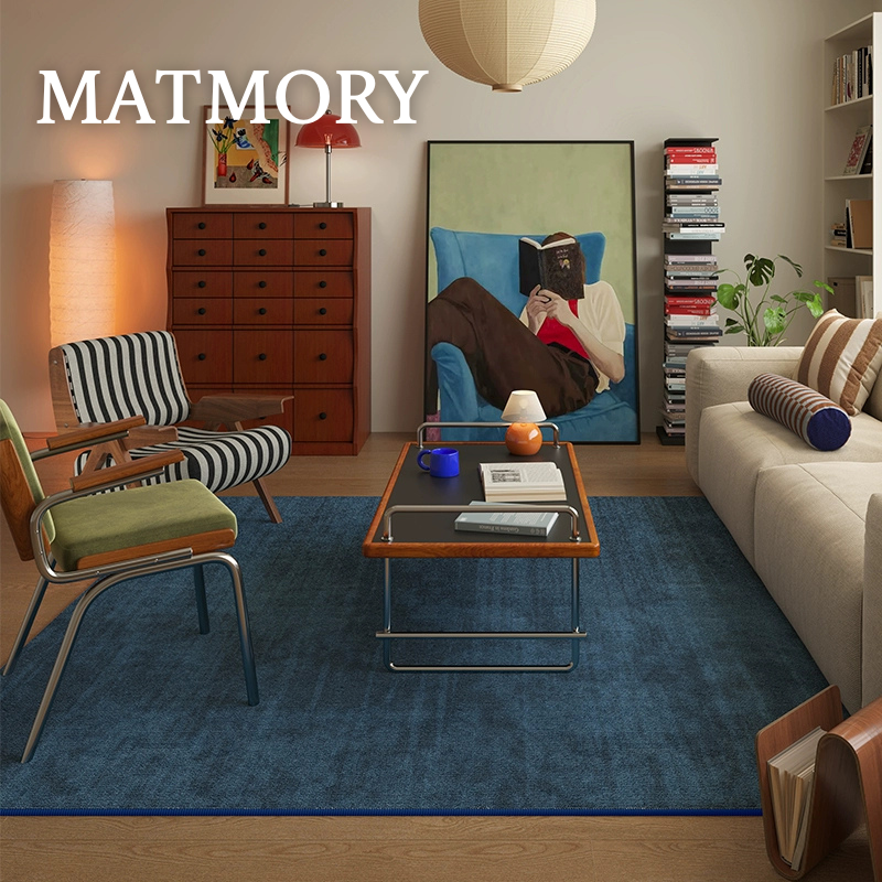Solace navy blue living room rug for modern interior