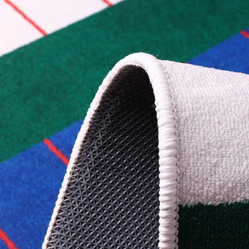 blue and white striped rug