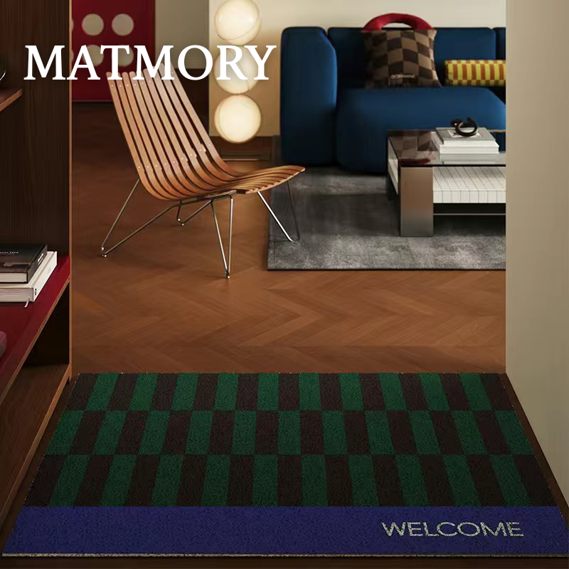 green welcome door mats