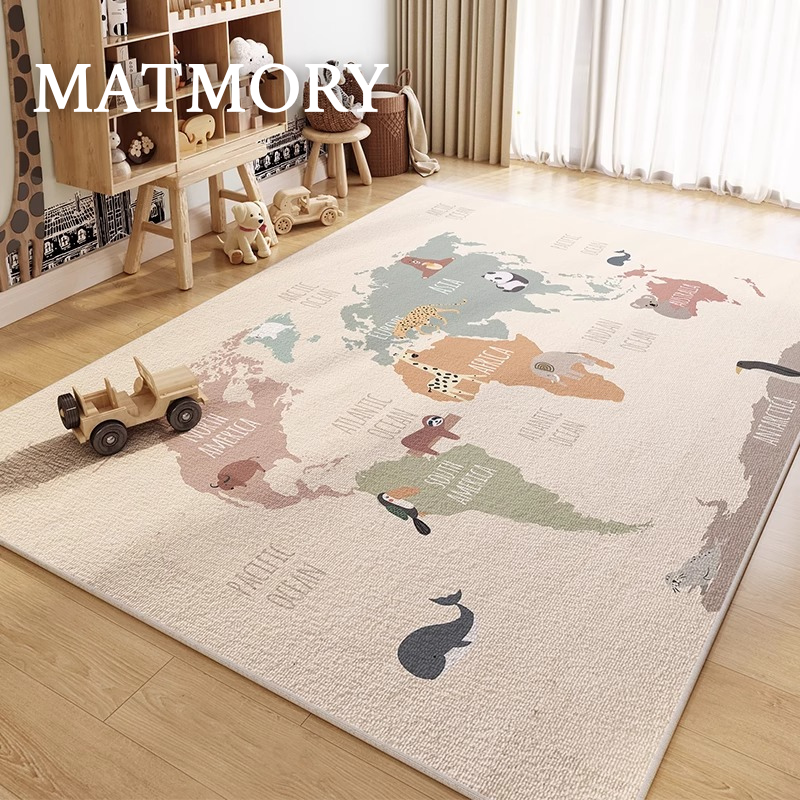 world map playroom rug beige