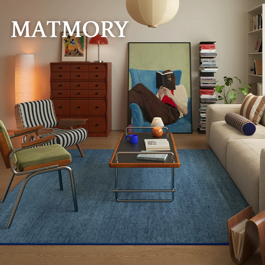 Blue_stripe_living_room_rug fits for mid-century interior