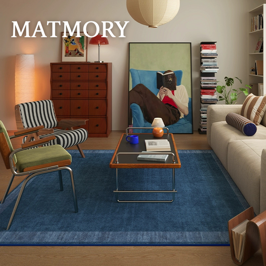 Navy border line living room rug perfect for modern interior