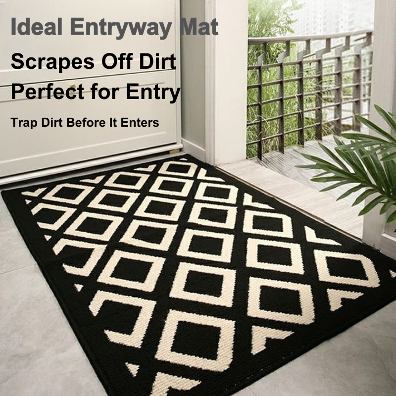 black and white entryway carpet