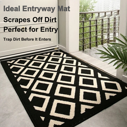 black and white entryway carpet