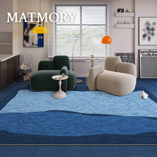 blue rug living room wave vibes