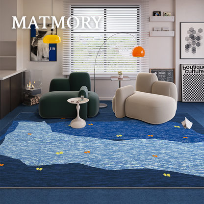 blue rugs for living room giving wave vibes