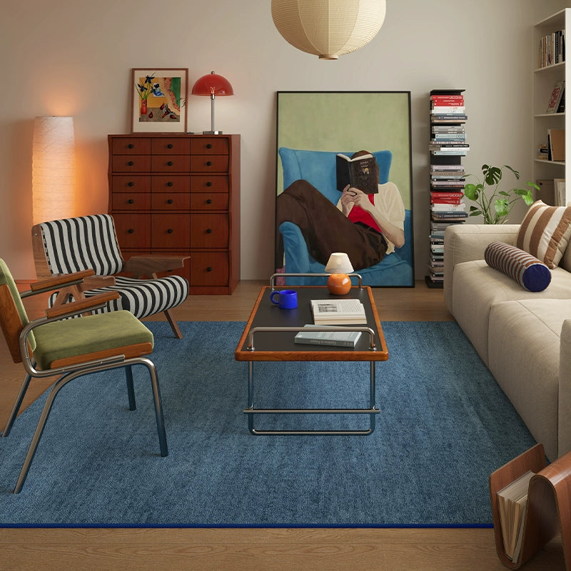 blue striped bedroom rug