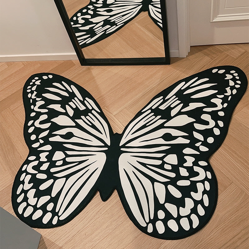 monochrome butterfly-shaped black and white pattern kids room rug