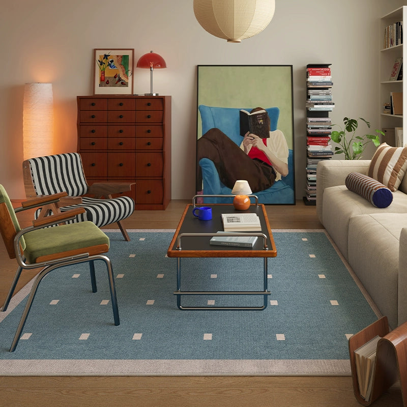 white square dotted light blue rug for bedroom which fits for mid-century interior