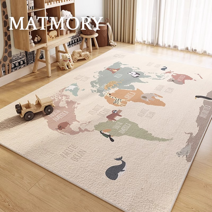 world map playroom rug beige